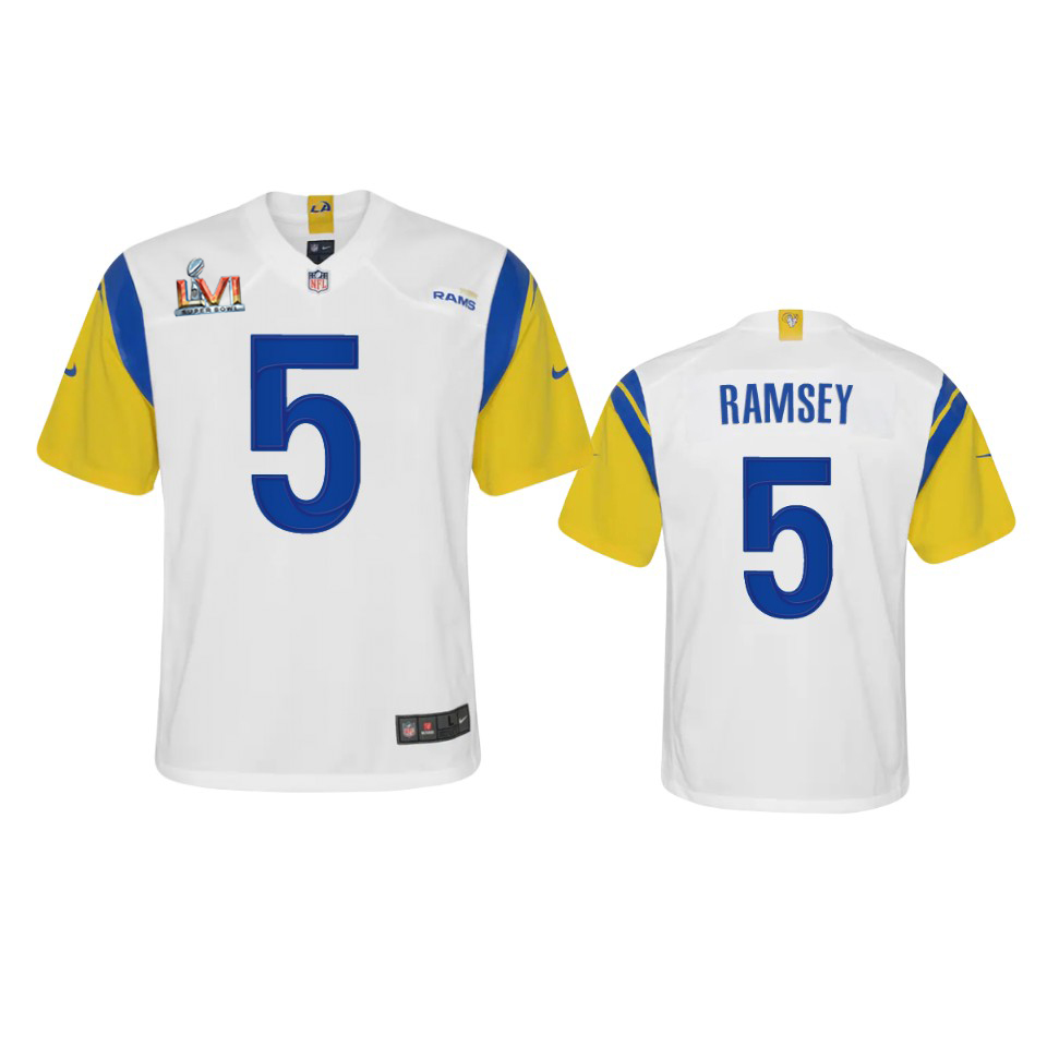 Los Angeles Rams #5 Jalen Ramsey Youth Super Bowl LVI Patch Alternate Game Jersey - White