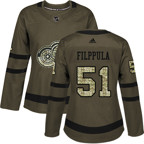 Adidas Detroit Red Wings #51 Valtteri Filppula Green Salute to Service Women's Stitched Jersey Womens