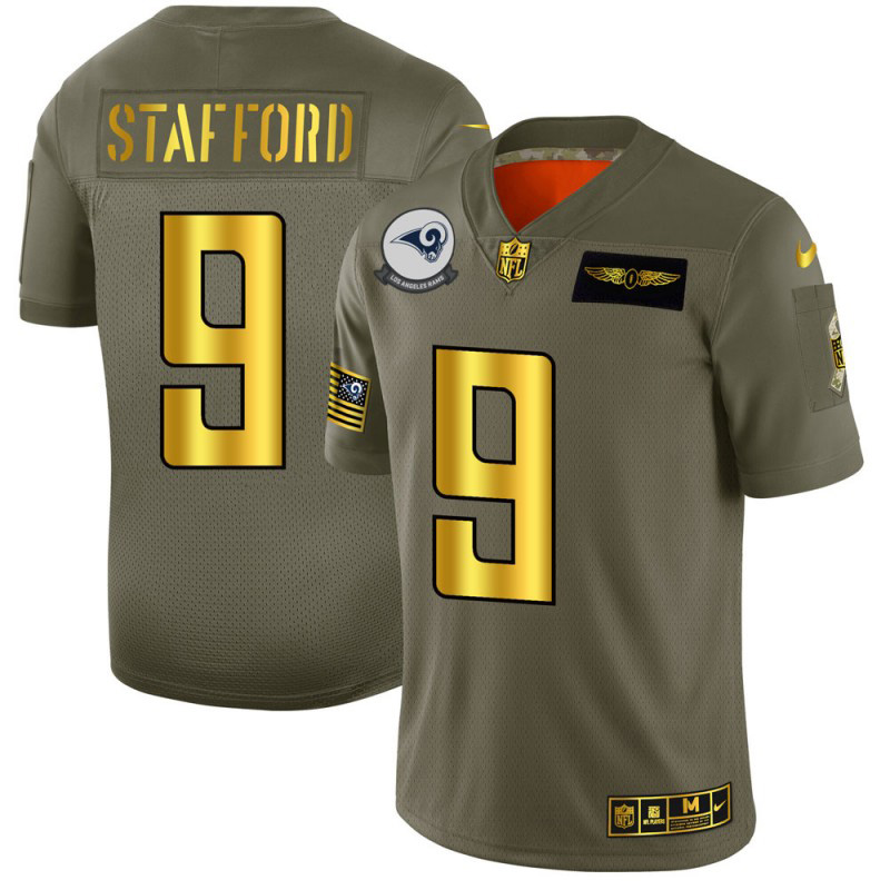 Los Angeles Rams #9 Matthew Stafford Men's Olive Gold 2019 Salute To Service Limited Jersey