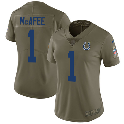 Indianapolis Colts #1 Pat McAfee Olive Women's Stitched Limited 2017 Salute to Service Jersey Womens