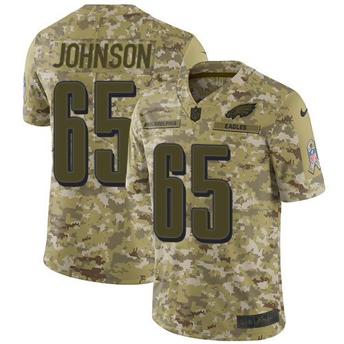 Philadelphia Eagles #65 Lane Johnson Camo Men's Stitched Limited 2018 Salute To Service Jersey Men's