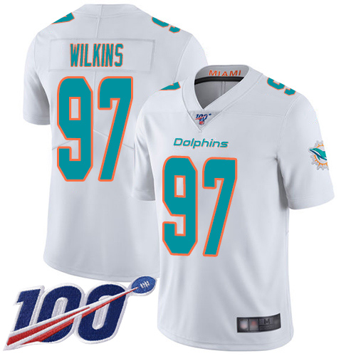 Miami Dolphins #97 Christian Wilkins White Men's Stitched 100th Season Vapor Limited Jersey Men's