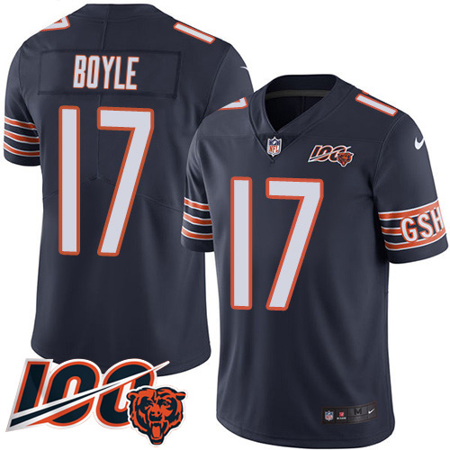 Bears #17 Tim Boyle Navy Blue Team Color Men's Stitched 100th Season Vapor Limited Jersey