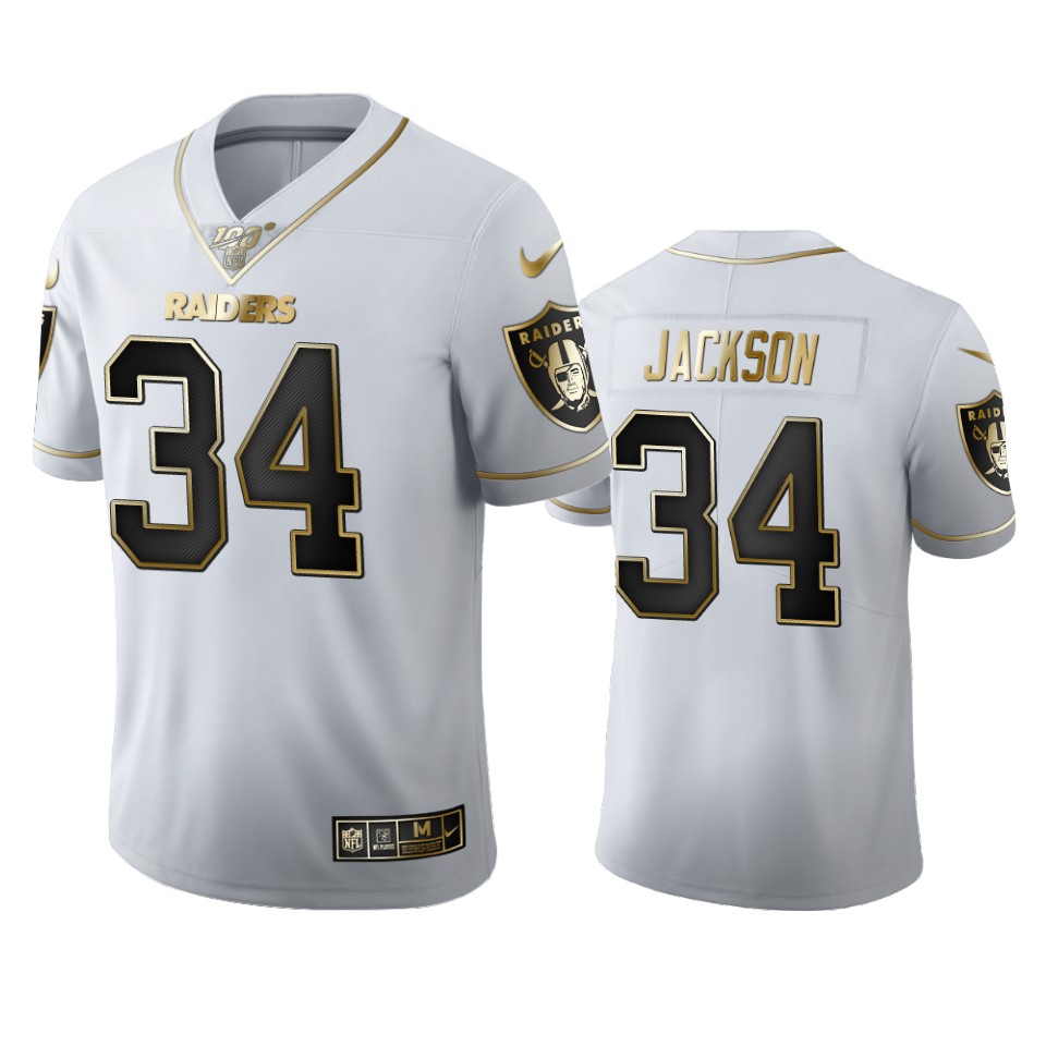 Las Vegas Raiders #34 Bo Jackson Men's White Golden Edition Vapor Limited 100 Jersey