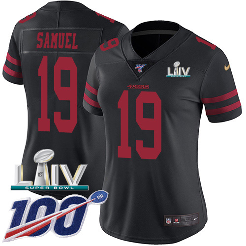 49ers #19 Deebo Samuel Black Super Bowl LIV 2020 Alternate Women's Stitched 100th Season Vapor Limited Jersey