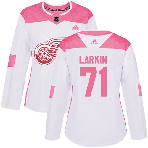 Adidas Detroit Red Wings #71 Dylan Larkin White/Pink Authentic Fashion Women's Stitched Jersey Womens