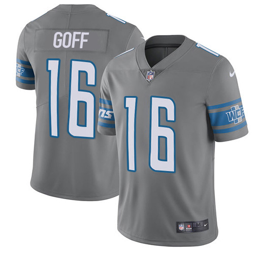 Detroit Lions #16 Jared Goff Gray Men's Stitched Limited Rush Jersey