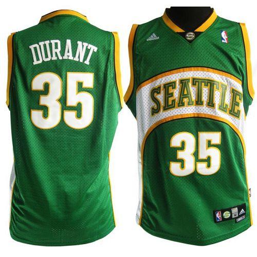 Oklahoma City Thunder #35 Kevin Durant Green Seattle SuperSonics Style Stitched Jersey Mens