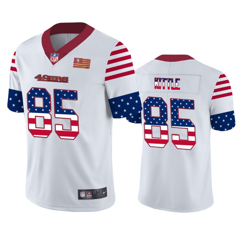 San Francisco 49ers #85 George Kittle White Men's Team Logo USA Flag Vapor Untouchable Limited Jersey