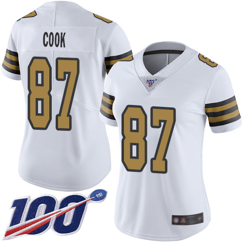 New Orleans Saints #87 Jared Cook White Women's Stitched Limited Rush 100th Season Jersey Womens