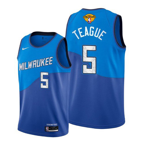 Milwaukee Bucks #5 Jeff Teague Mens 2021 Finals Bound City Edition Jersey Blue Mens