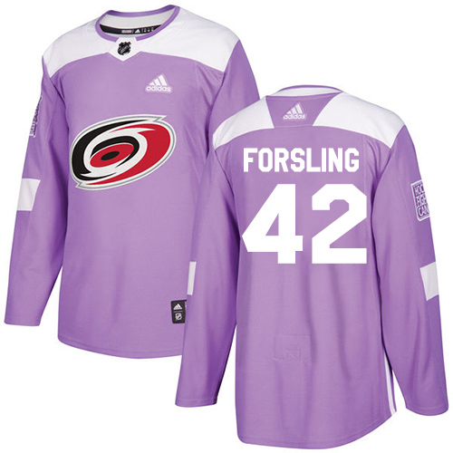 Adidas Carolina Hurricanes #42 Gustav Forsling Purple Authentic Fights Cancer Stitched Jersey Men's