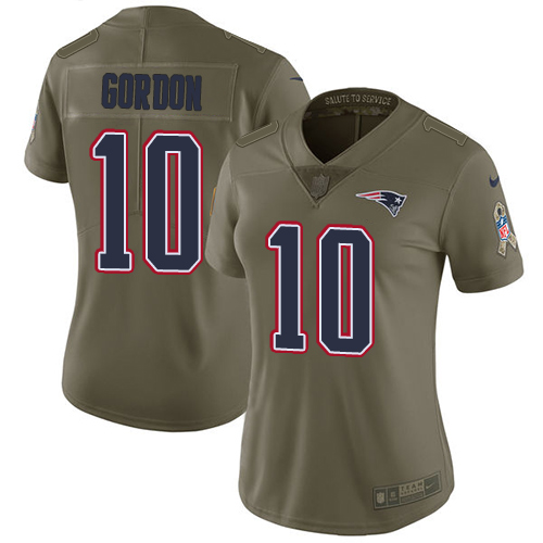 New England Patriots #10 Josh Gordon Olive Women's Stitched Limited 2017 Salute to Service Jersey Womens