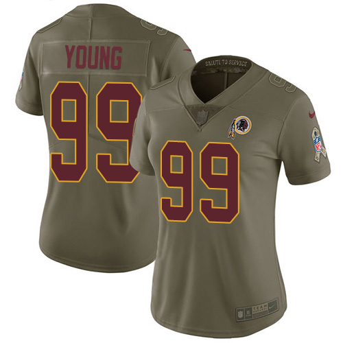 Commanders #99 Chase Young Olive Women's Stitched Limited 2017 Salute To Service Jersey