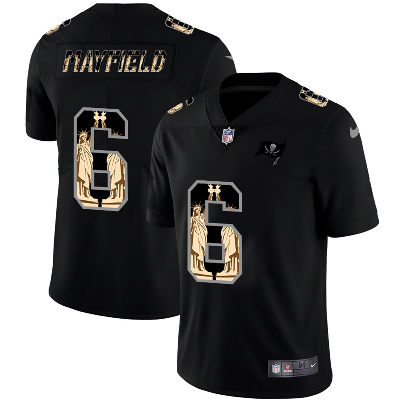 Tampa Bay Buccaneers #6 Baker Mayfield Men's Carbon Black Vapor Statue Of Liberty Limited Jersey