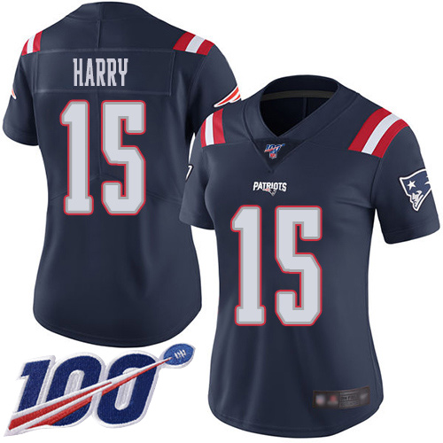 New England Patriots #15 N'Keal Harry Navy Blue Women's Stitched Limited Rush 100th Season Jersey Womens