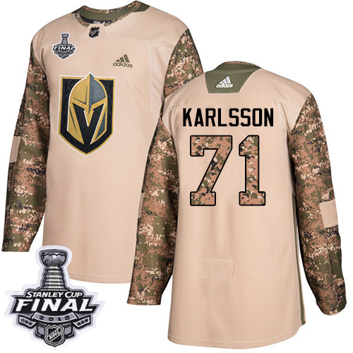 Adidas Golden Vegas Golden Knights #71 William Karlsson Camo Authentic 2017 Veterans Day 2018 Stanley Cup Final Stitched Youth Jersey Youth