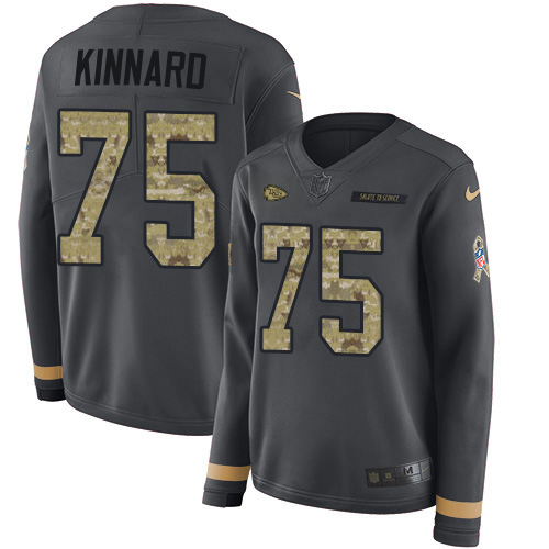 Chiefs #75 Darian Kinnard Anthracite Salute To Service Women's Stitched Limited Therma Long Sleeve Jersey
