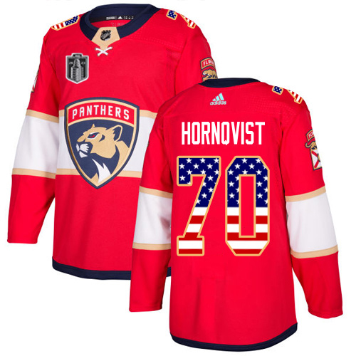 Adidas Panthers #70 Patric Hornqvist Red 2023 Stanley Cup Final Patch Home Authentic USA Flag Stitched Youth Jersey
