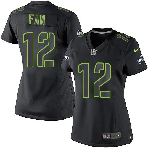 Seahawks #12 Fan Black Impact Women's Stitched Limited Jersey
