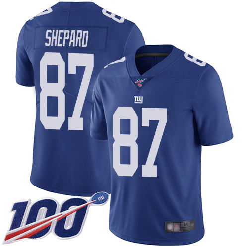 New York Giants #87 Sterling Shepard Royal Blue Team Color Men's Stitched 100th Season Vapor Limited Jersey Men's