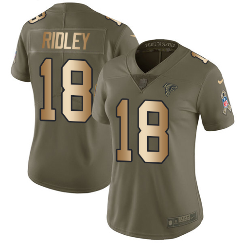 Falcons #18 Calvin Ridley Olive/Gold Women's Stitched Limited 2017 Salute To Service Jersey