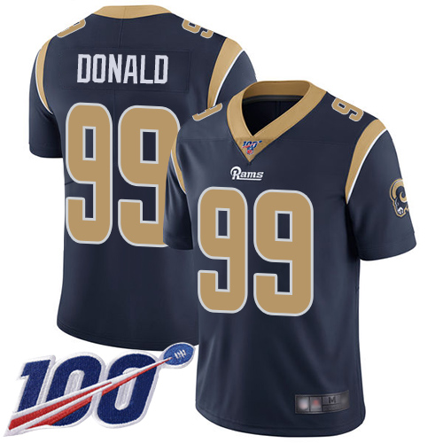 Rams #99 Aaron Donald Navy Blue Team Color Youth Stitched 100th Season Vapor Limited Jersey