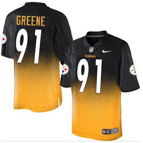 Pittsburgh Steelers #91 Kevin Greene Black/Gold Men's Stitched Elite Fadeaway Fashion Jersey Men's
