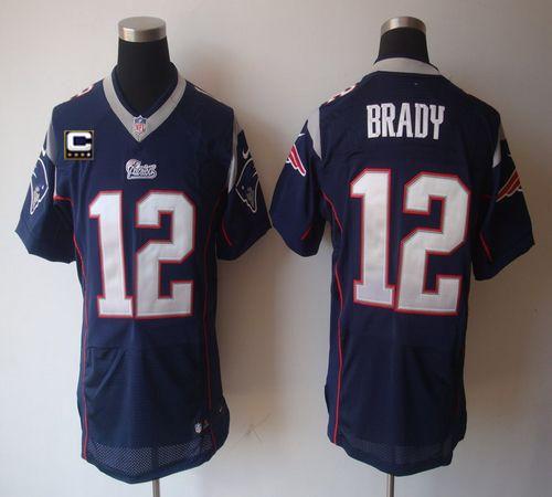 Patriots #12 Tom Brady Navy Blue Team Color With C Patch Men's Stitched Elite Jersey