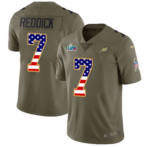 Eagles #7 Haason Reddick Olive/USA Flag Super Bowl LVII Patch Men's Stitched Limited 2017 Salute To Service Jersey