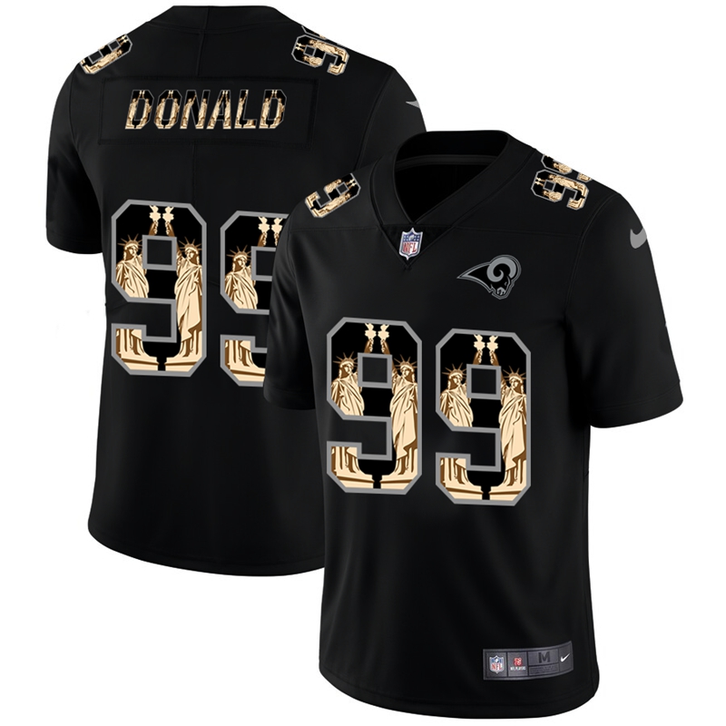 Los Angeles Rams #99 Aaron Donald Carbon Black Vapor Statue Of Liberty Limited Jersey