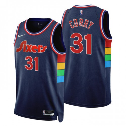 Philadelphia 76ers #31 Seth Curry Navy Mens 75th Anniversary Diamond Swingman Jersey - Icon Edition Mens