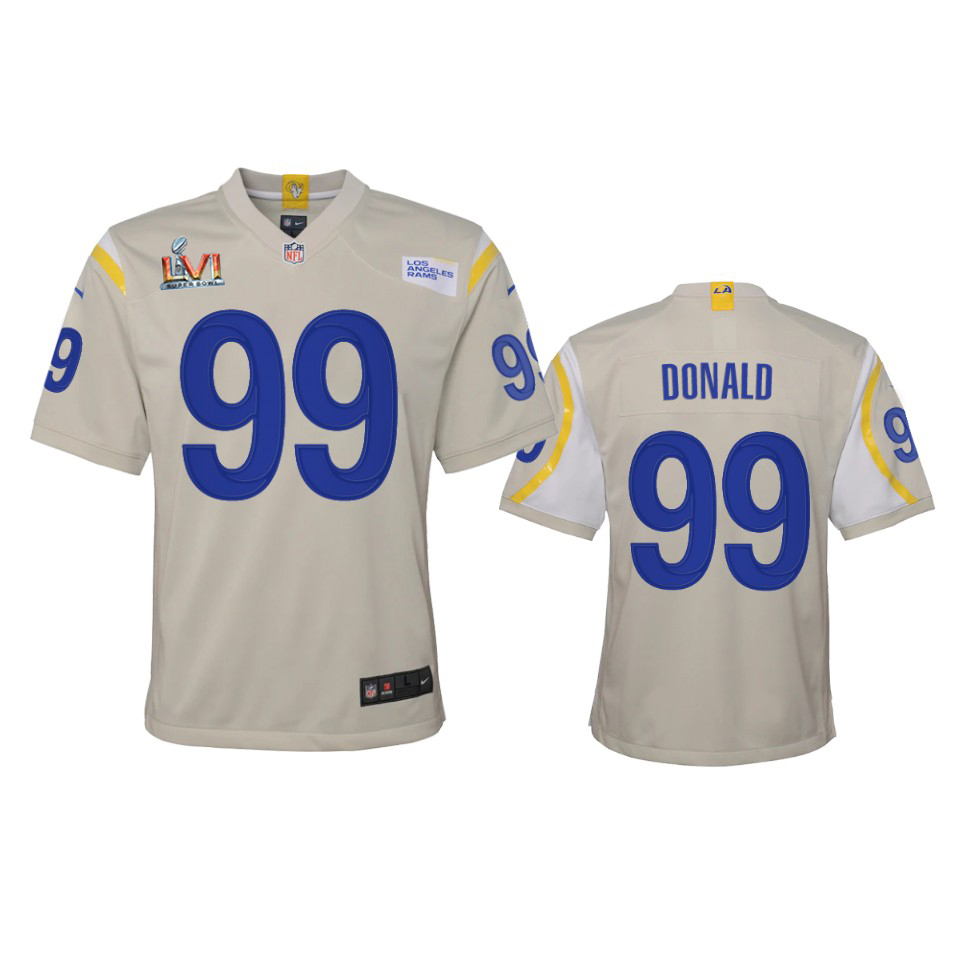 Los Angeles Rams #99 Aaron Donald Youth Super Bowl LVI Patch Game Jersey - Bone