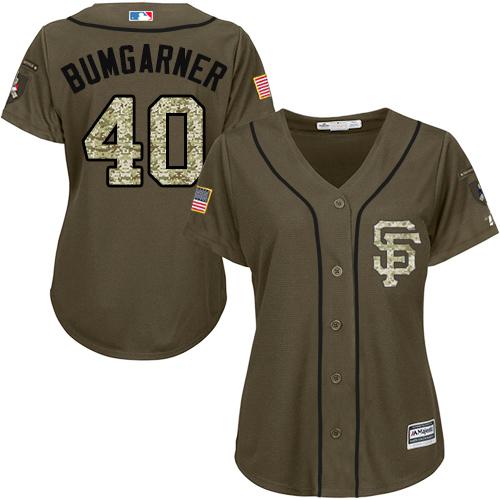 San Francisco Giants #40 Madison Bumgarner Green Salute to Service Women's Stitched Jersey Womens