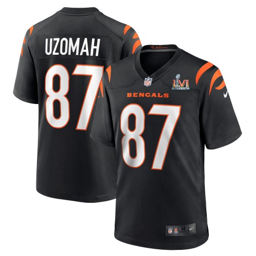 Cincinnati Cincinnati Bengals #87 C.J. Uzomah Black Super Bowl LVI Patch Game Jersey Men's