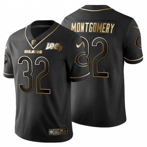 Chicago Chicago Bears #32 David Montgomery Men's Black Golden Limited 100 Jersey Men's