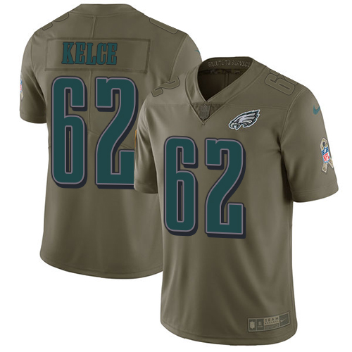 Eagles #62 Jason Kelce Olive Men's Stitched Limited 2017 Salute To Service Jersey