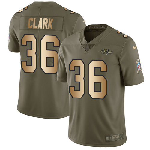 Baltimore Ravens #36 Chuck Clark Olive/Gold Youth Stitched Limited 2017 Salute To Service Jersey Youth