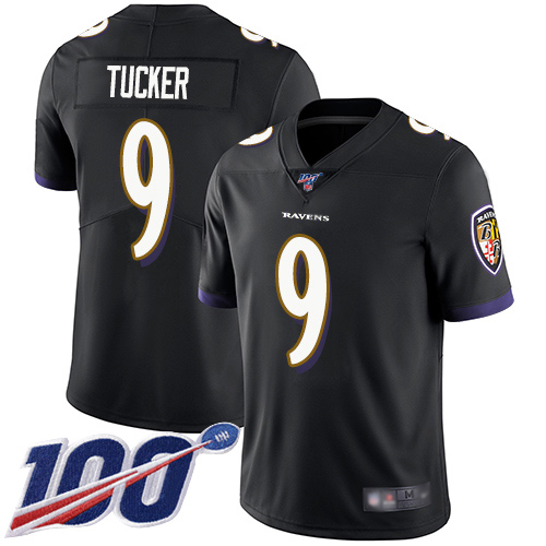 Ravens #9 Justin Tucker Black Alternate Men's Stitched 100th Season Vapor Limited Jersey