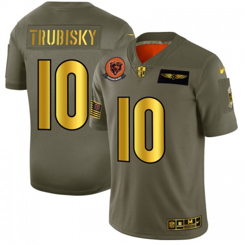 Chicago Chicago Bears #10 Mitchell Trubisky Men's Olive Gold 2019 Salute to Service Limited Jersey Men's