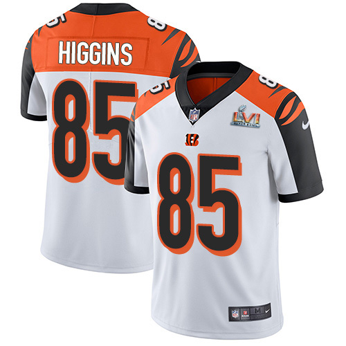 Bengals #85 Tee Higgins White Super Bowl LVI Patch Men's Stitched Vapor Untouchable Limited Jersey