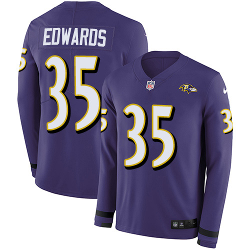 Baltimore Ravens #35 Gus Edwards Purple Team Color Men's Stitched Limited Therma Long Sleeve Jersey Men's