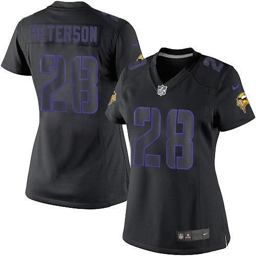 Minnesota Vikings #28 Adrian Peterson Black Impact Women's Stitched Limited Jersey Womens