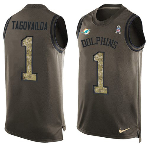 Dolphins #1 Tua Tagovailoa Green Men's Stitched Limited Salute To Service Tank Top Jersey