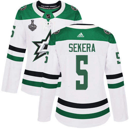 Adidas Dallas Stars #5 Andrej Sekera White Road Authentic Women's 2020 Stanley Cup Final Stitched Jersey Womens