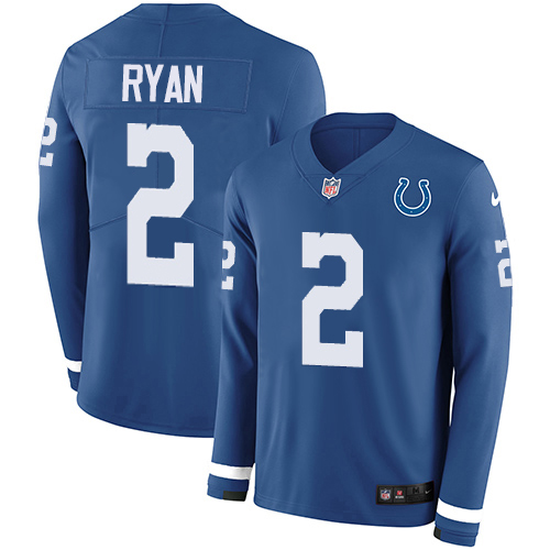 Colts #2 Matt Ryan Royal Blue Team Color Men's Stitched Limited Therma Long Sleeve Jersey