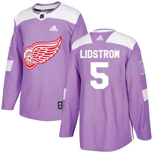 Adidas Detroit Red Wings #5 Nicklas Lidstrom Purple Authentic Fights Cancer Stitched Youth Jersey Youth