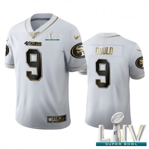 San Francisco San Francisco 49ers #9 Robbie Gould Men's White Golden Super Bowl LIV 2020 Edition Vapor Limited 100 Jersey Men's