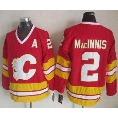 Calgary Flames #2 Al MacInnis Red CCM Throwback Stitched Jersey Men's