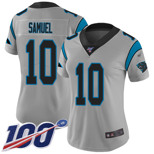 Carolina Panthers #10 Curtis Samuel Silver Women's Stitched Limited Inverted Legend 100th Season Jersey Womens